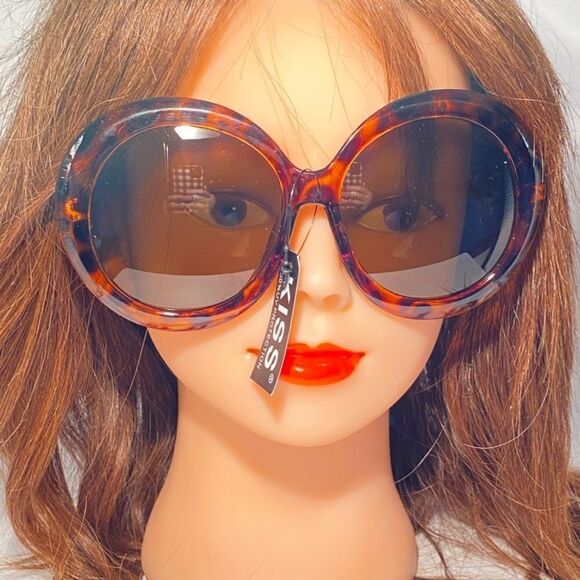 1066 Kiss Oversized Round Tortoise Sunglasses NWT - Picture 8 of 9